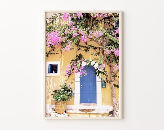 Greece Print, Mediterranean Floral Travel Poster