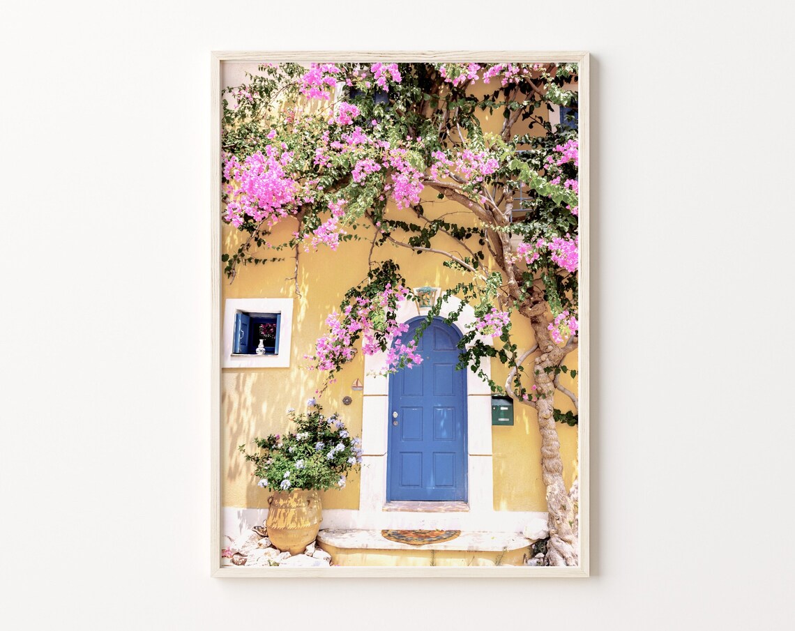 Greece Print, Mediterranean Floral Travel Poster