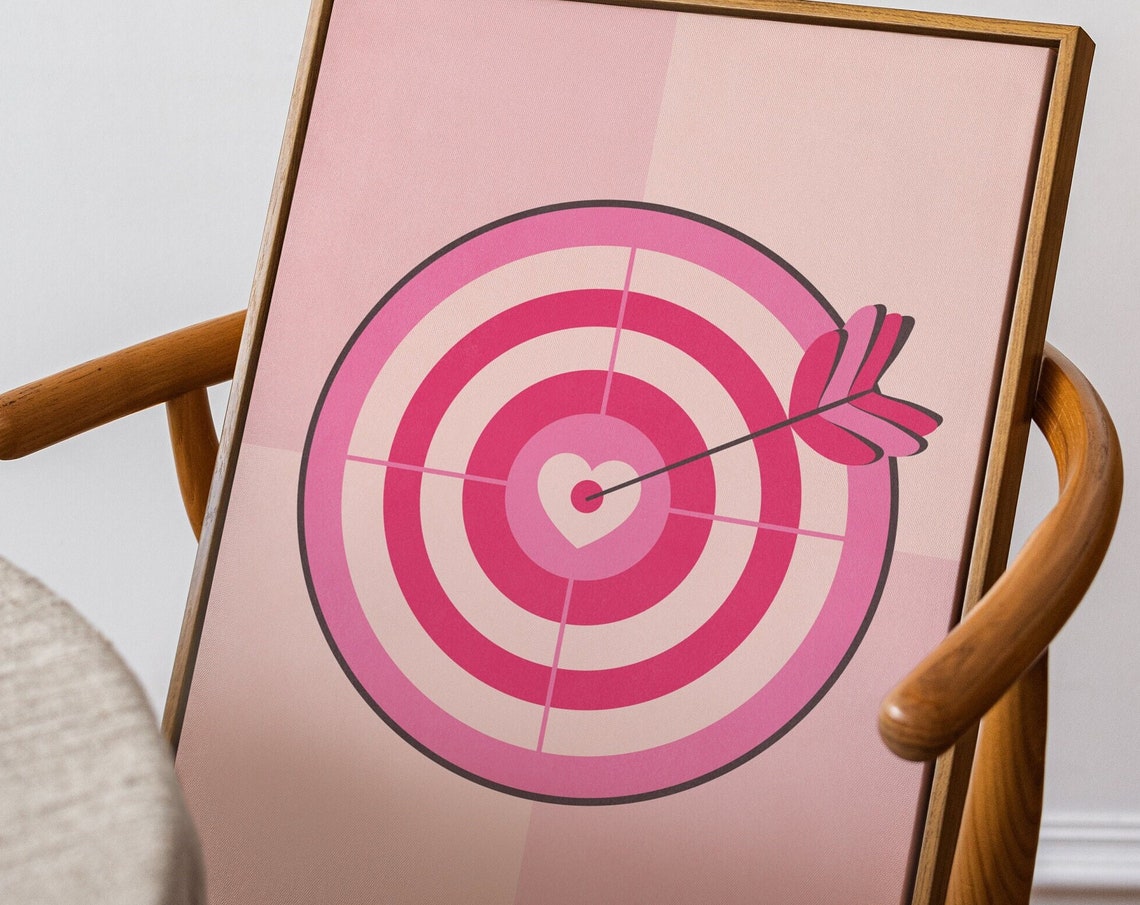 Playful Pink Heart Bullseye Target With Arrow Pop Art Poster