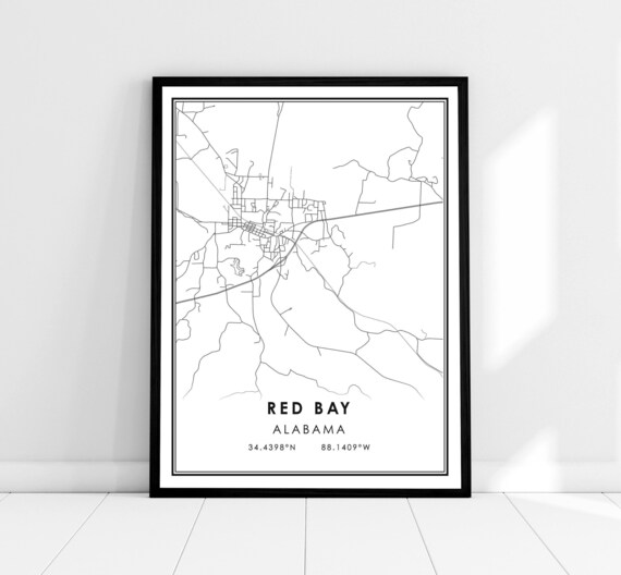 Red Bay Alabama City Street Map Minimalist Coordinates Travel Poster