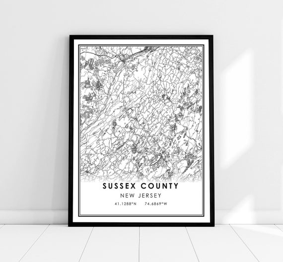 Sussex County Map Print Poster Canvas New Jersey City