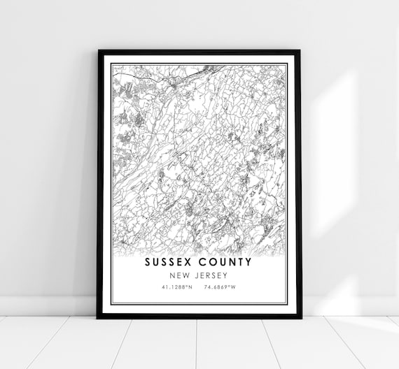 Sussex County New Jersey Detailed Minimalist Street Map Poster