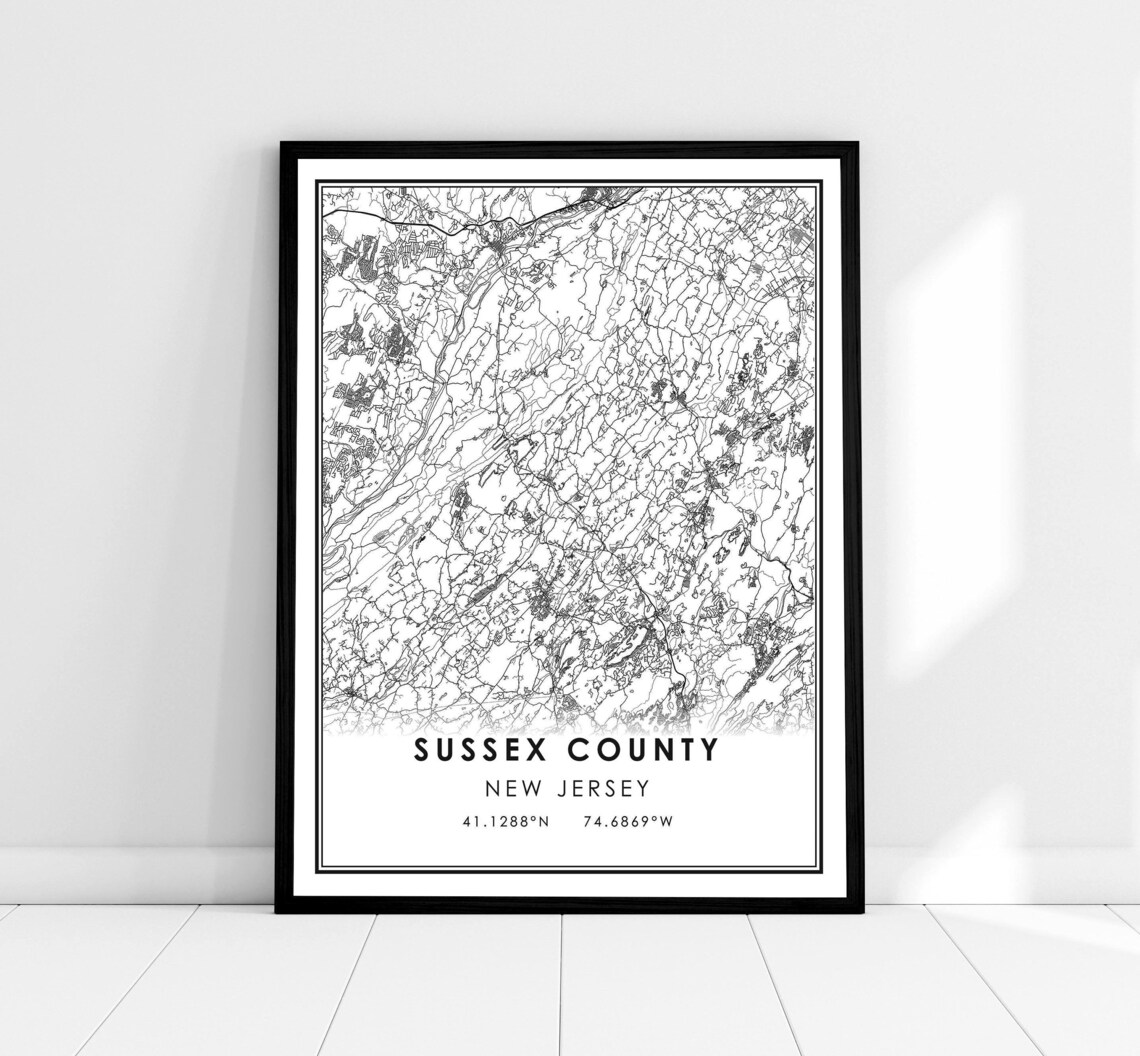 Sussex County New Jersey Detailed Minimalist Street Map Poster