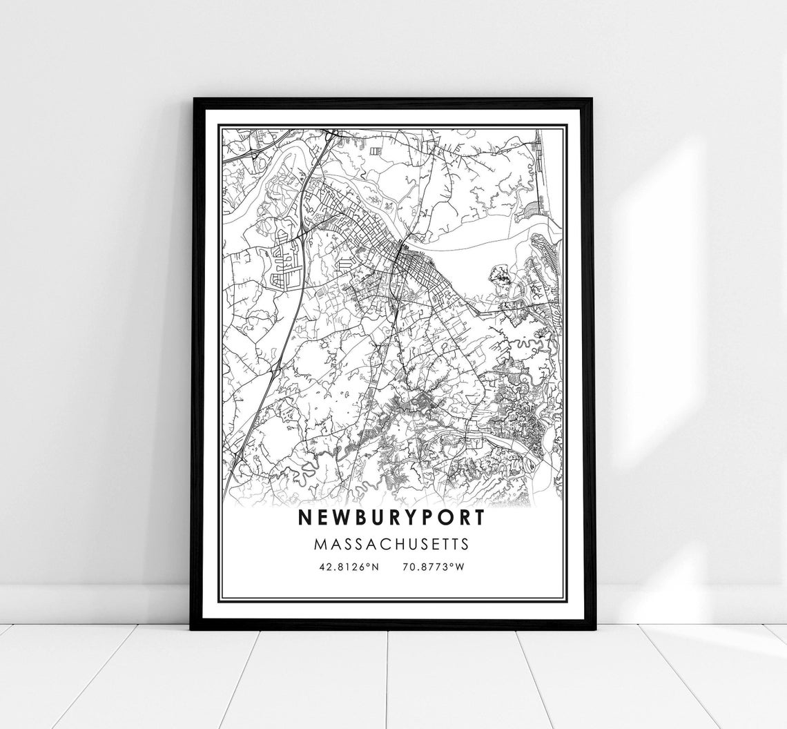 Newburyport Massachusetts Street Map Coordinates Line Art Poster