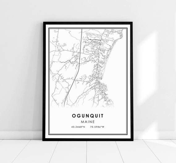 Ogunquit Maine Map Print, Travel Poster