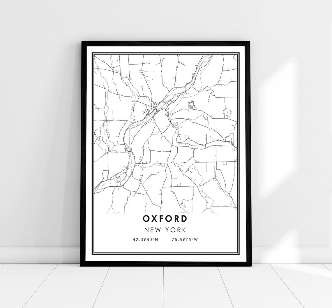Oxford New York Minimalist Black White Street Map Art Poster