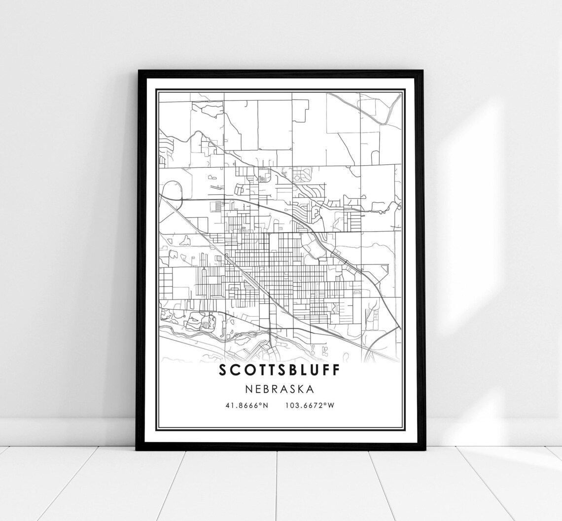 Scottsbluff Map Print, Nebraska Travel Poster