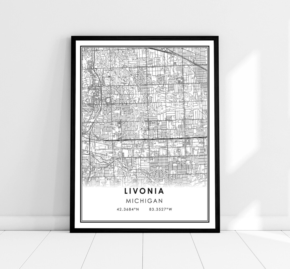 Livonia Map Print Poster, Michigan City Art