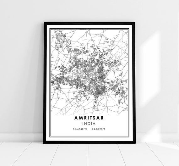 Amritsar Map Travel Poster, India City Map