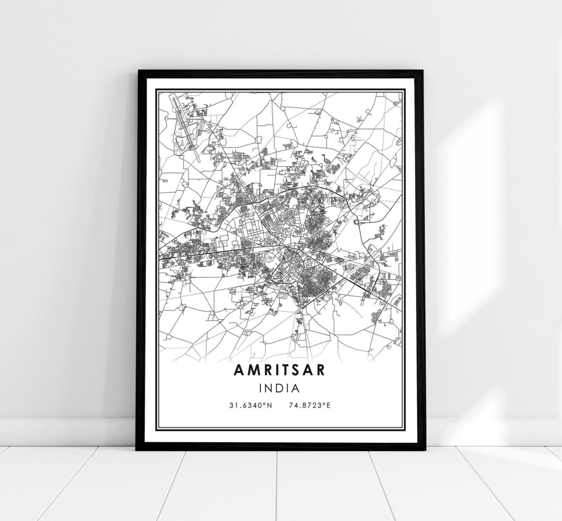 Amritsar Map Travel Poster, India City Map