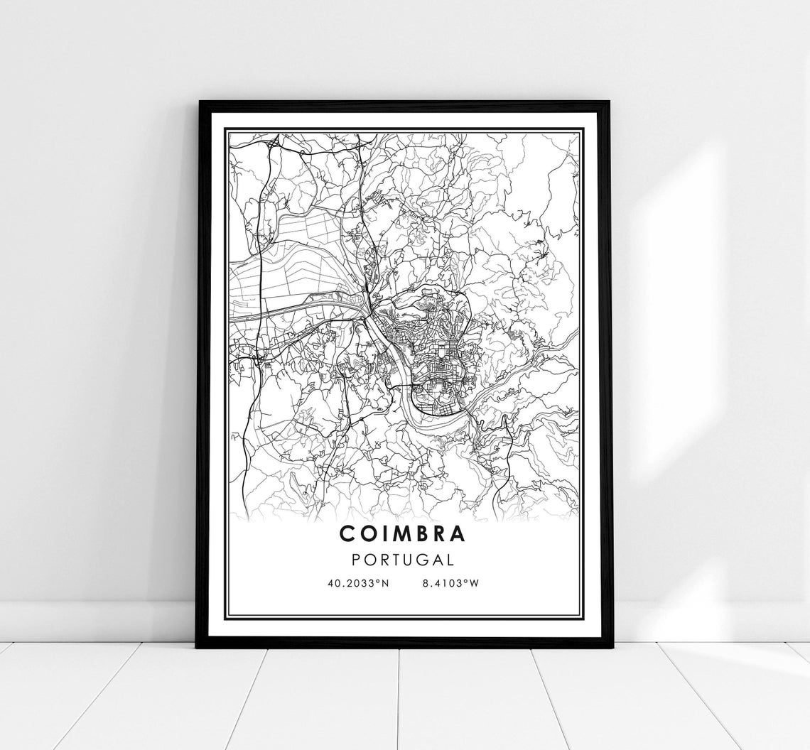 Coimbra Portugal Minimalist City Street Map Wall Art for the Home