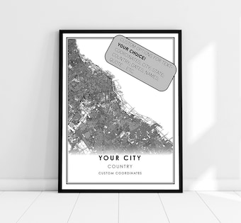 Custom Personalized Map City Print Poster Canvas Any Hometown Roads Streets Gift
