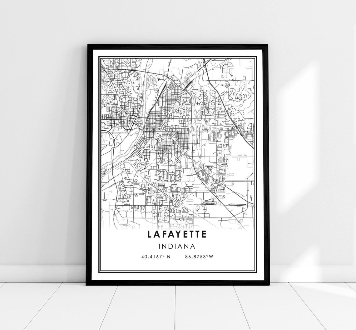 Lafayette Map Art Print, Indiana City