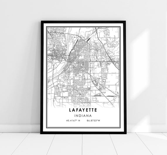 Lafayette Map Art Print, Indiana City