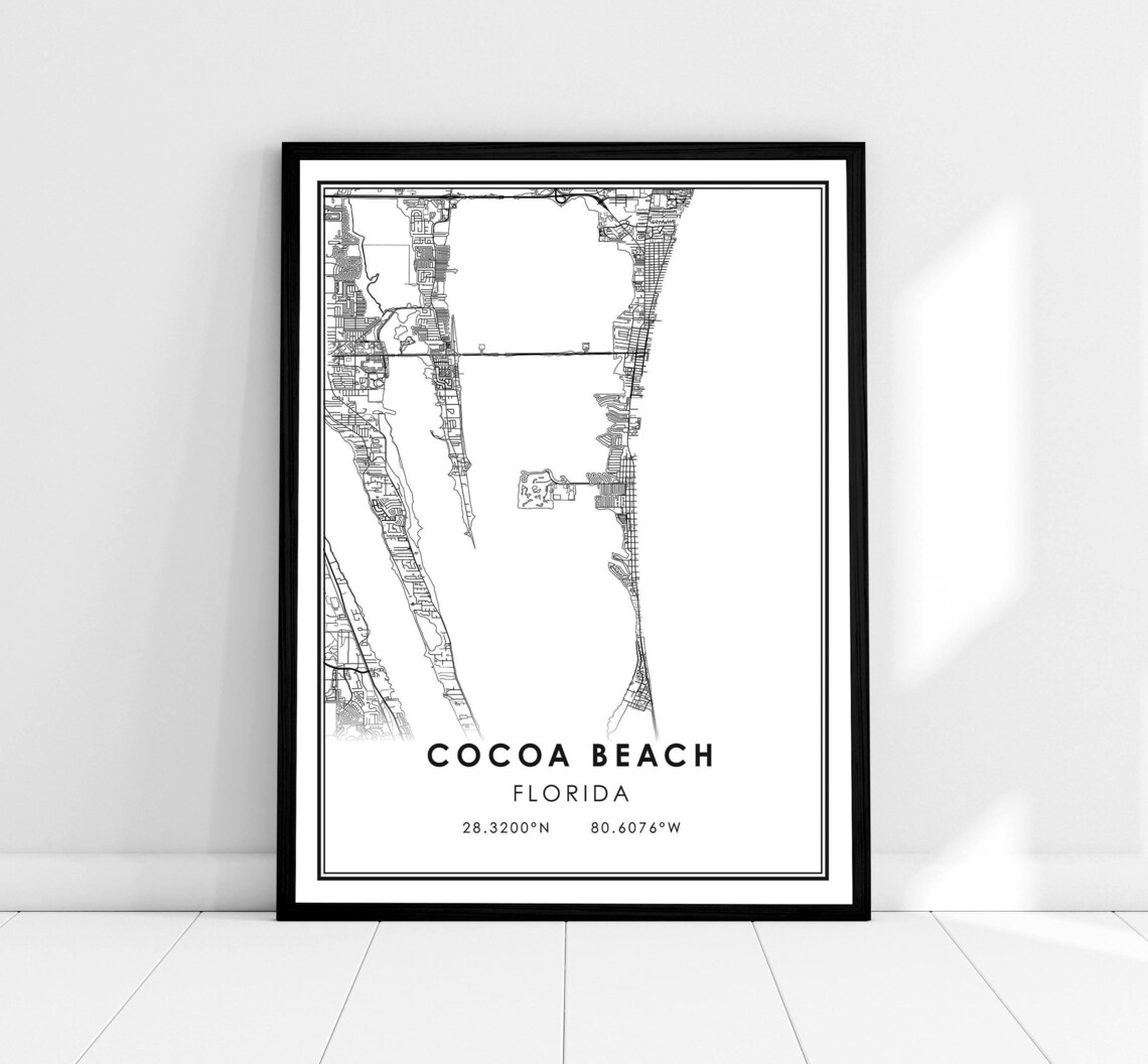 Cocoa Beach Map Print, Florida City Travel Poster