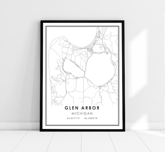 Detailed Glen Arbor Michigan City Map Street Grid Coordinates Poster