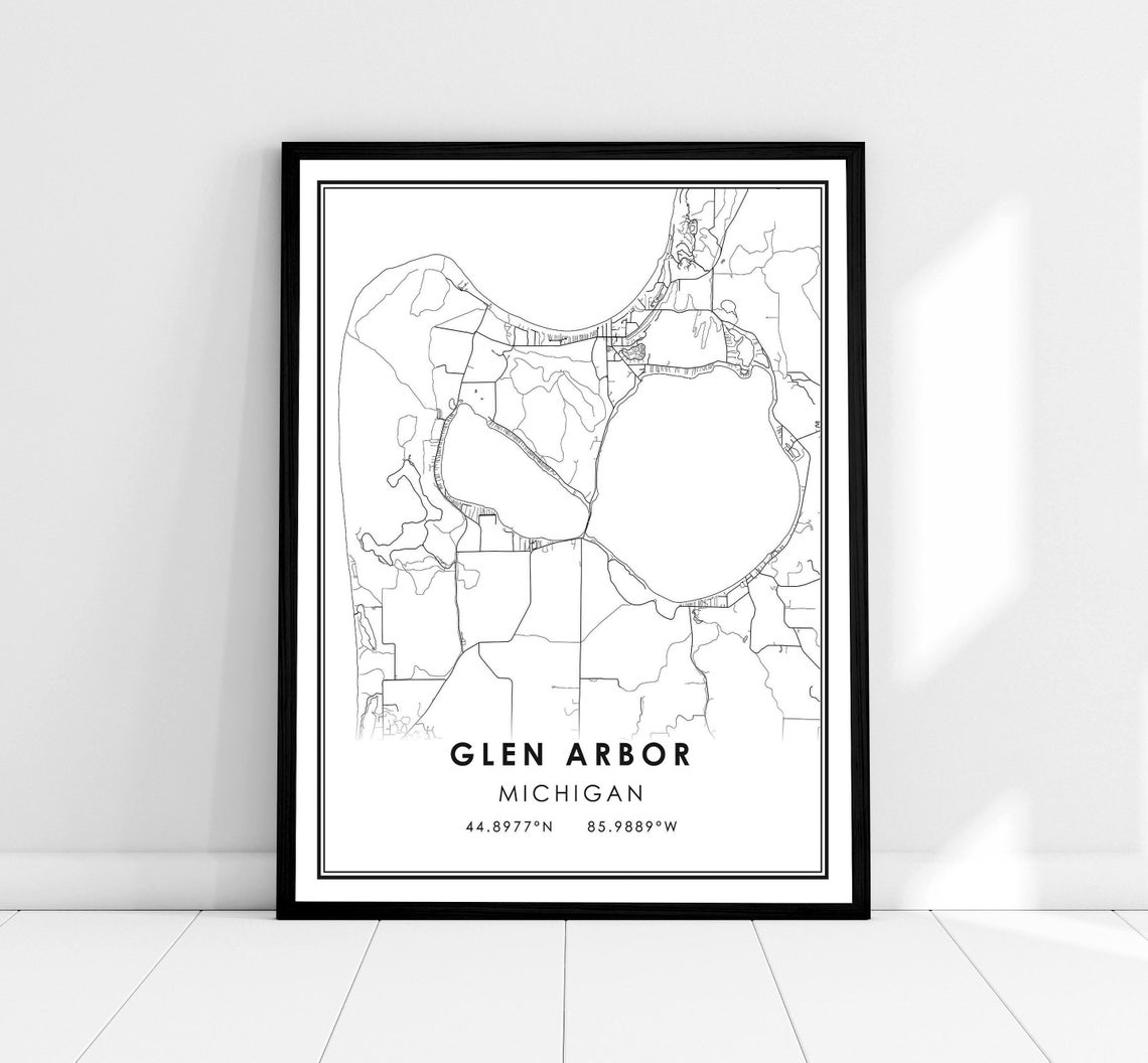 Detailed Glen Arbor Michigan City Map Street Grid Coordinates Poster