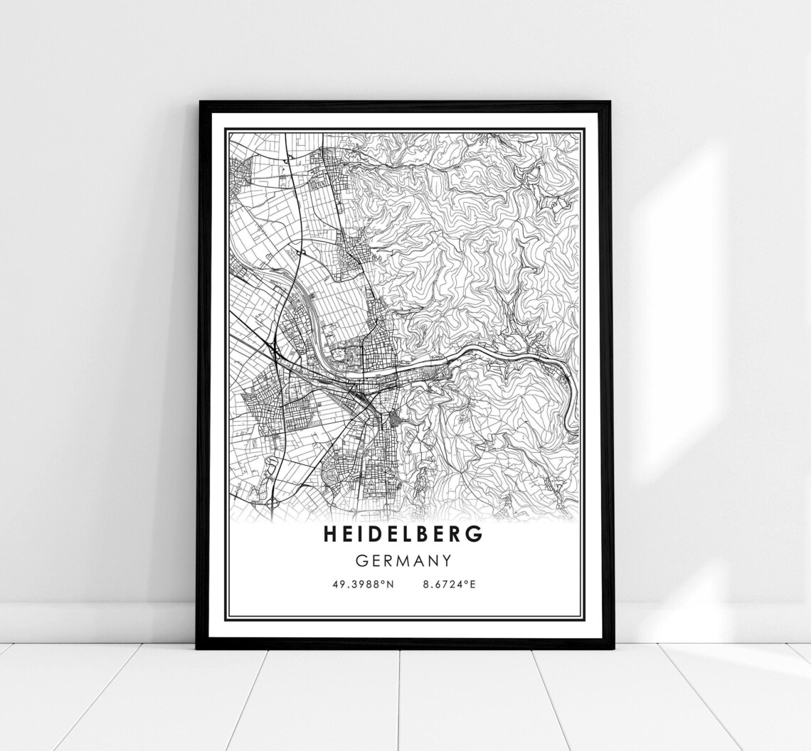 Heidelberg Map Art Print, Germany City Poster