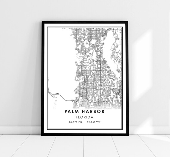 Palm Harbor Florida Minimalist Black and White City Map Poster
