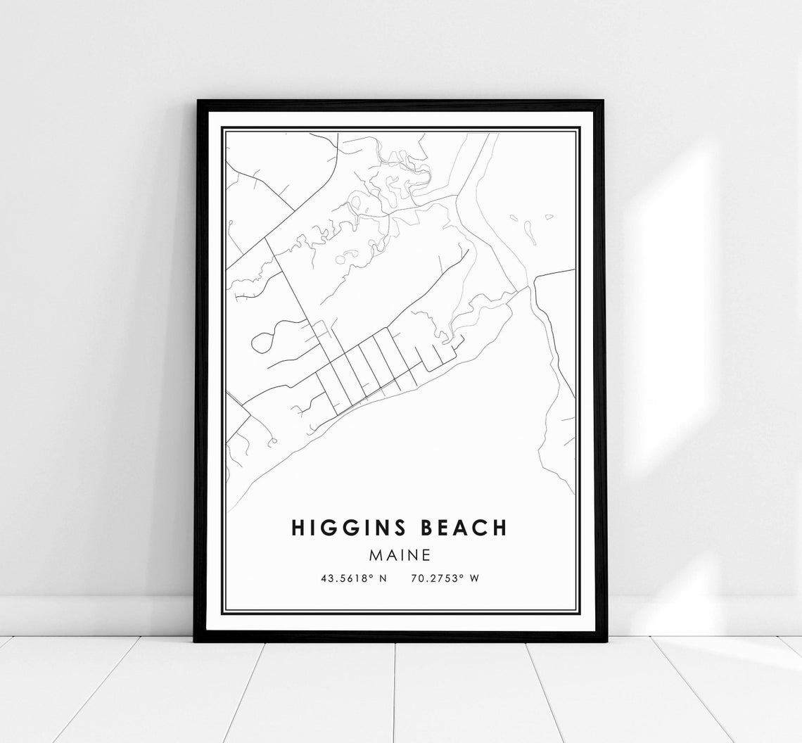 Higgins Beach Maine Minimalist Black White Street Map Poster