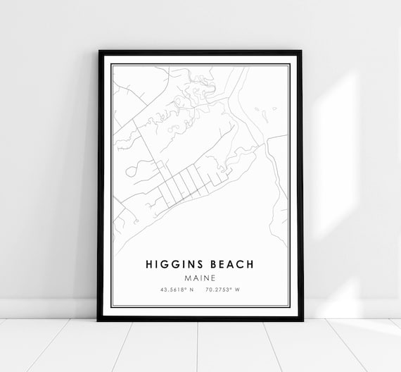 Higgins Beach Maine Minimalist Black White Street Map Poster