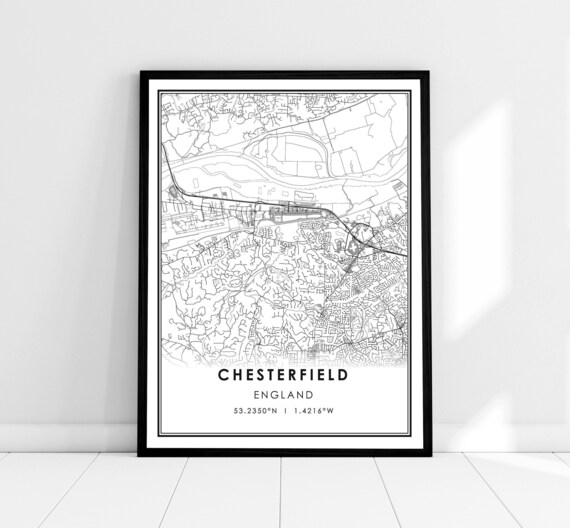 Chesterfield England City Street Map Minimalist Black White Poster