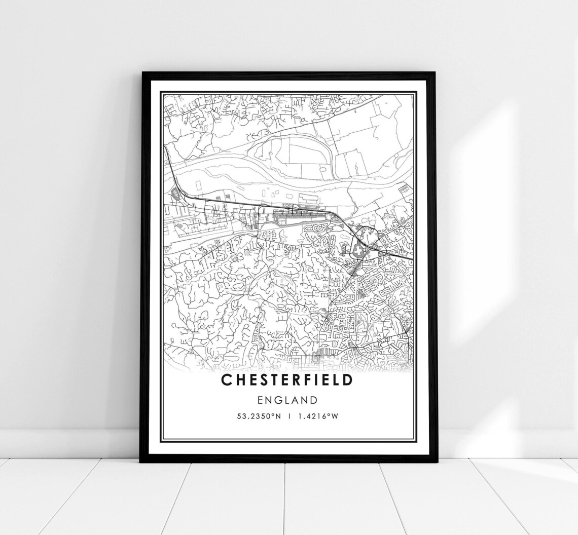 Chesterfield England City Street Map Minimalist Black White Poster
