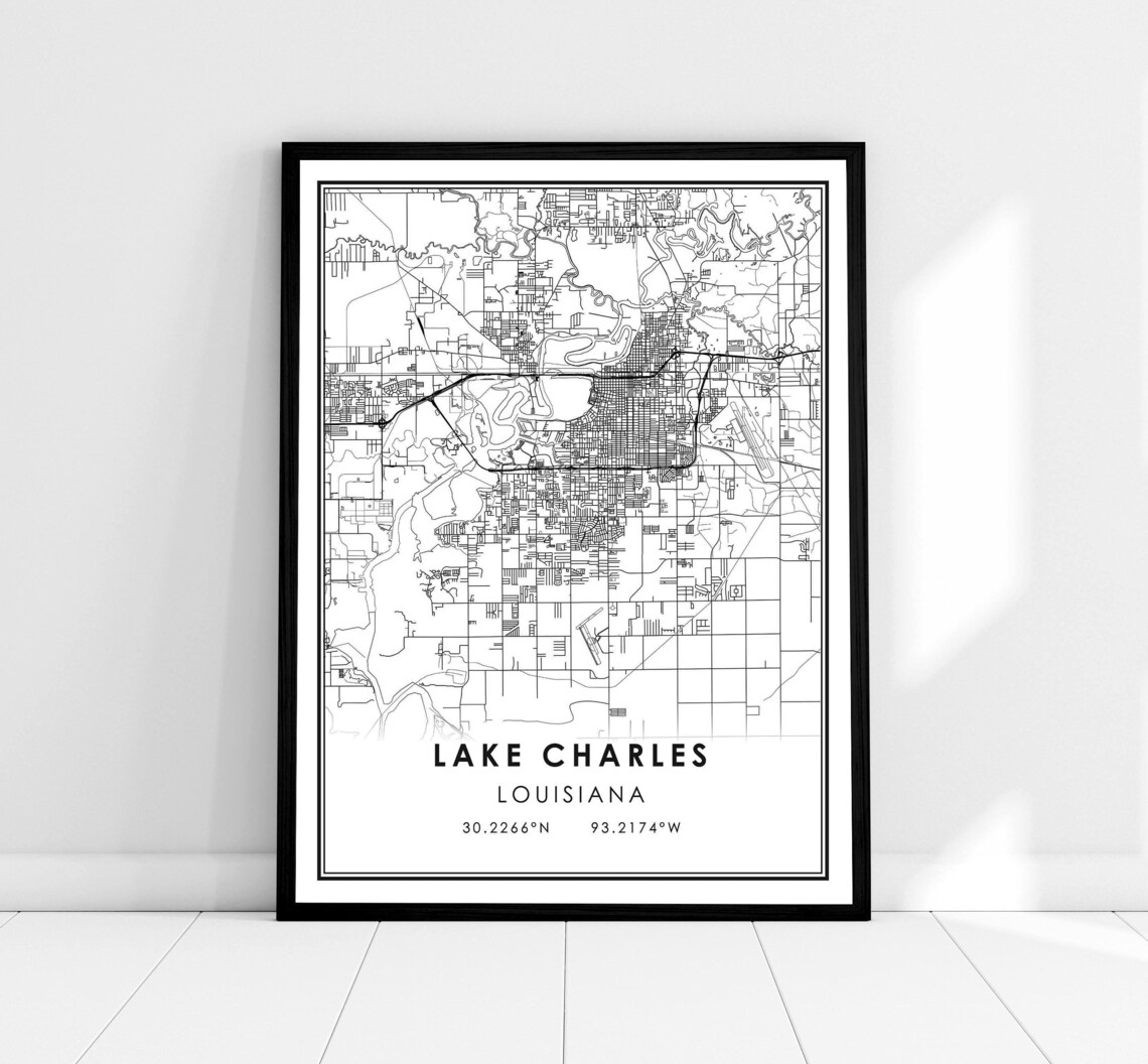 Lake Charles Map Print, Louisiana City Travel Poster