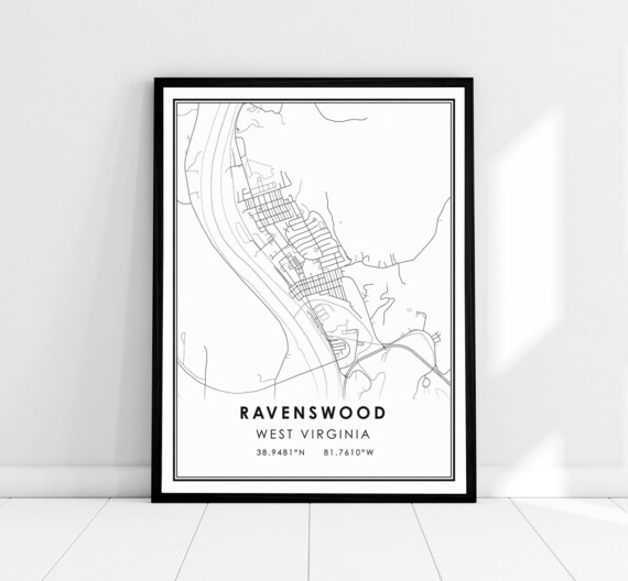 Ravenswood West Virginia City Street Map Print Minimalist Home Decor
