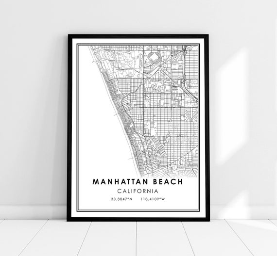 Manhattan Beach Map Print, Travel Poster