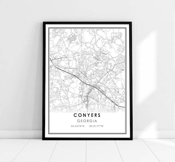 Conyers Georgia Minimalist City Street Map With Coordinates Poster