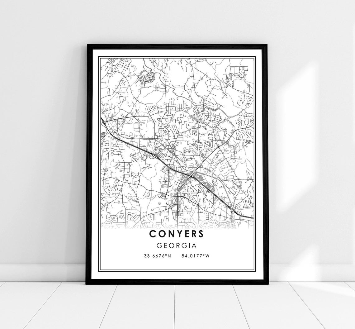 Conyers Georgia Minimalist City Street Map With Coordinates Poster