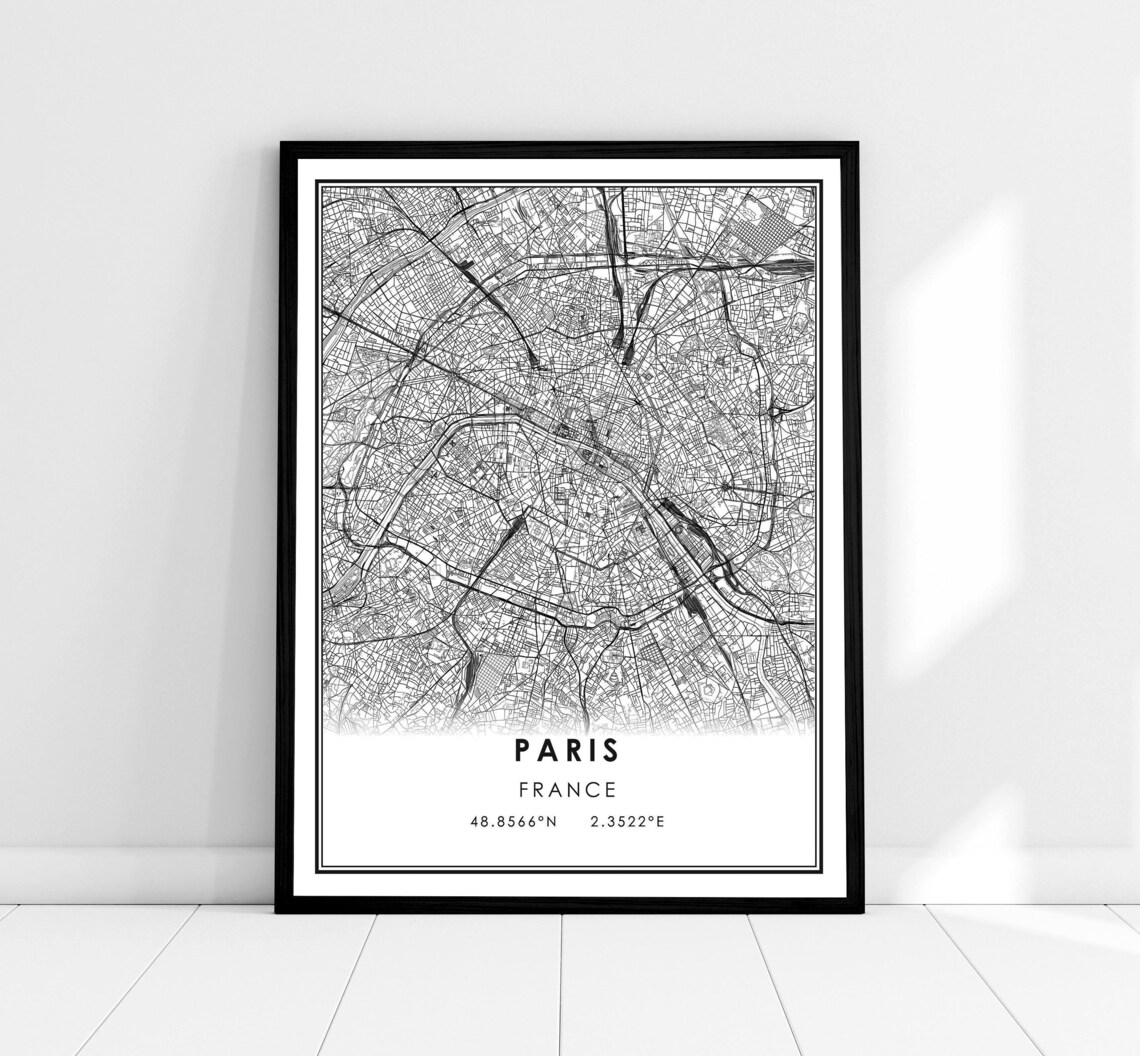 Paris Map Poster Print, France City Travel Decor