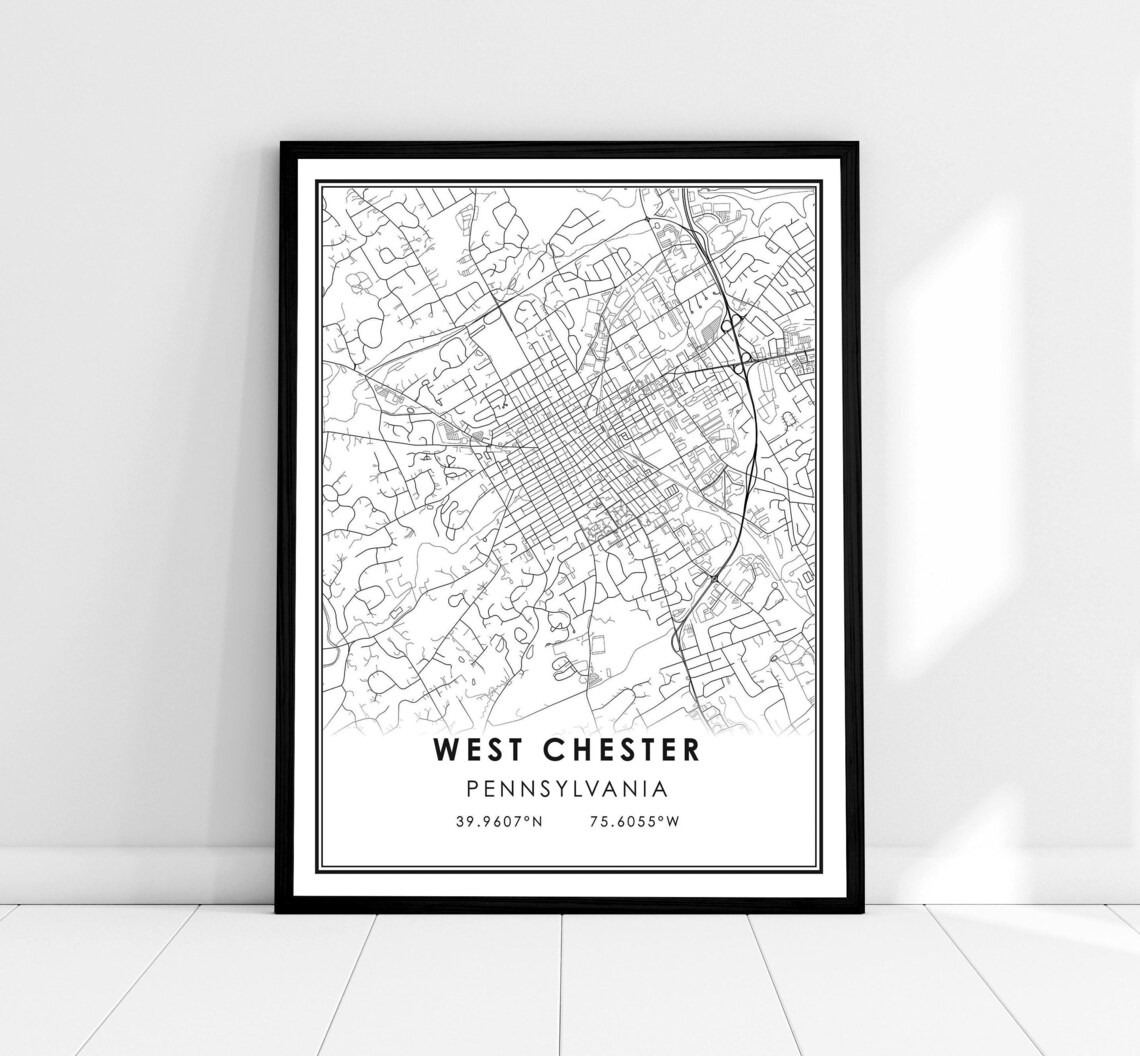 West Chester Map Print, Pennsylvania City Travel Poster