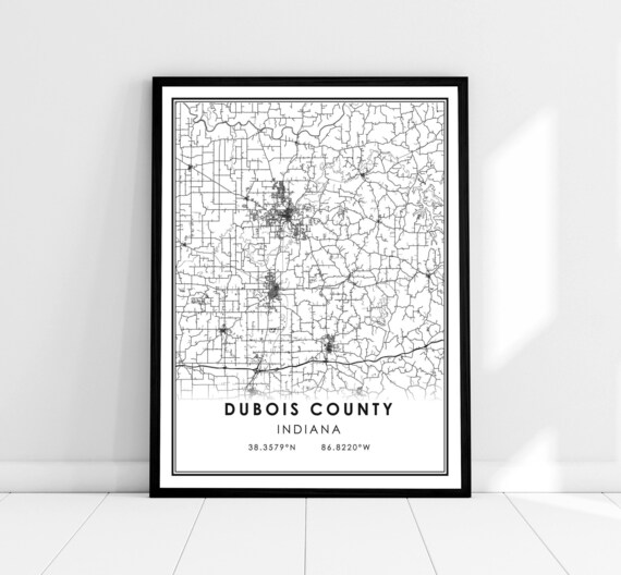 Dubois County Indiana Monochrome Minimalist Street Map Poster