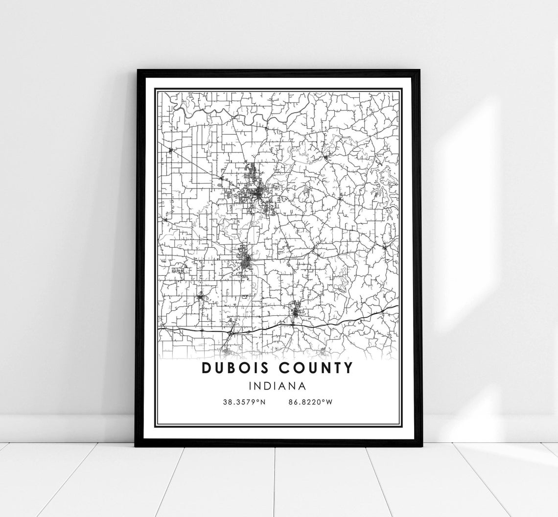 Dubois County Indiana Monochrome Minimalist Street Map Poster