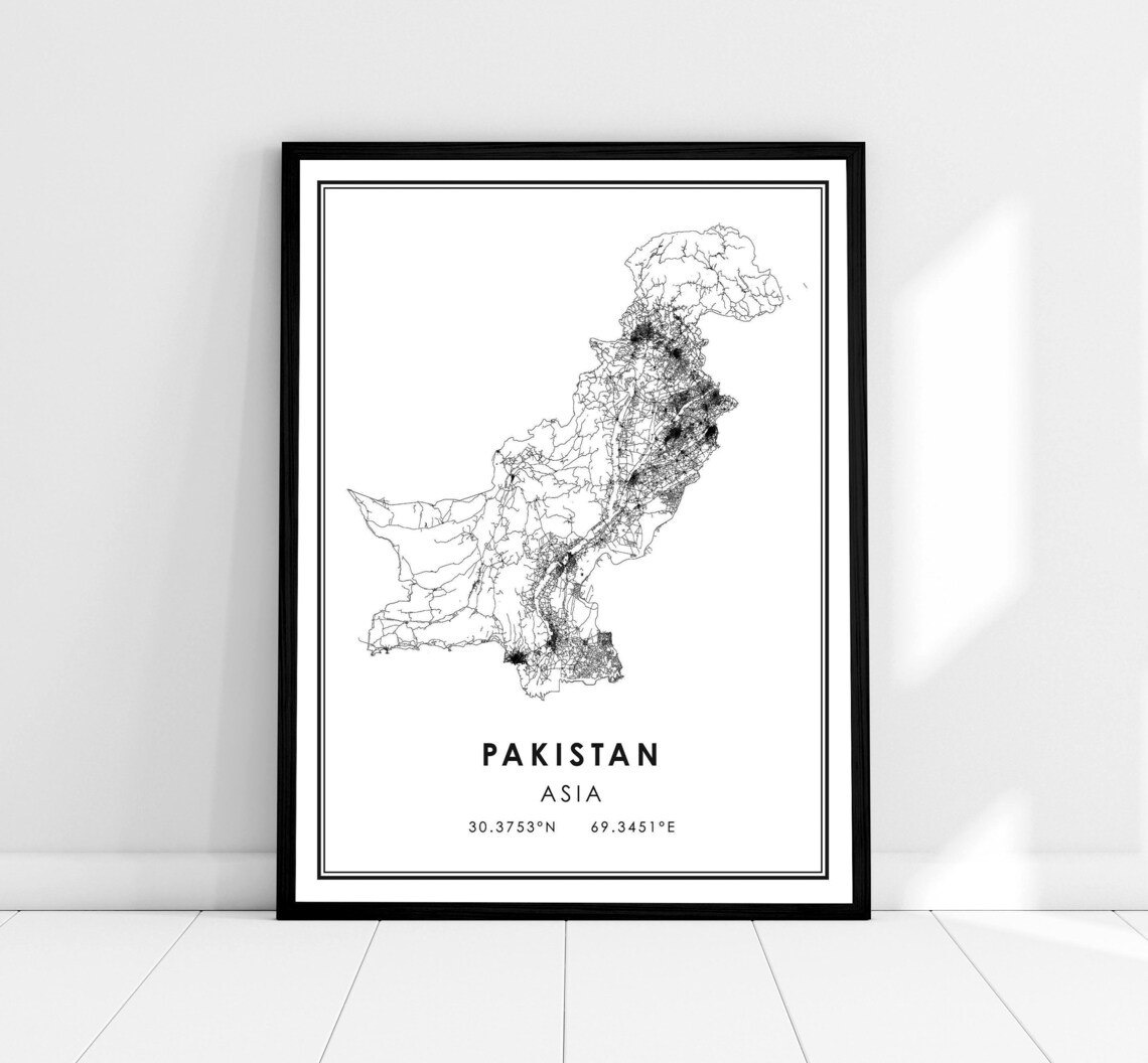 Pakistan Map Travel Poster, Country Map Print