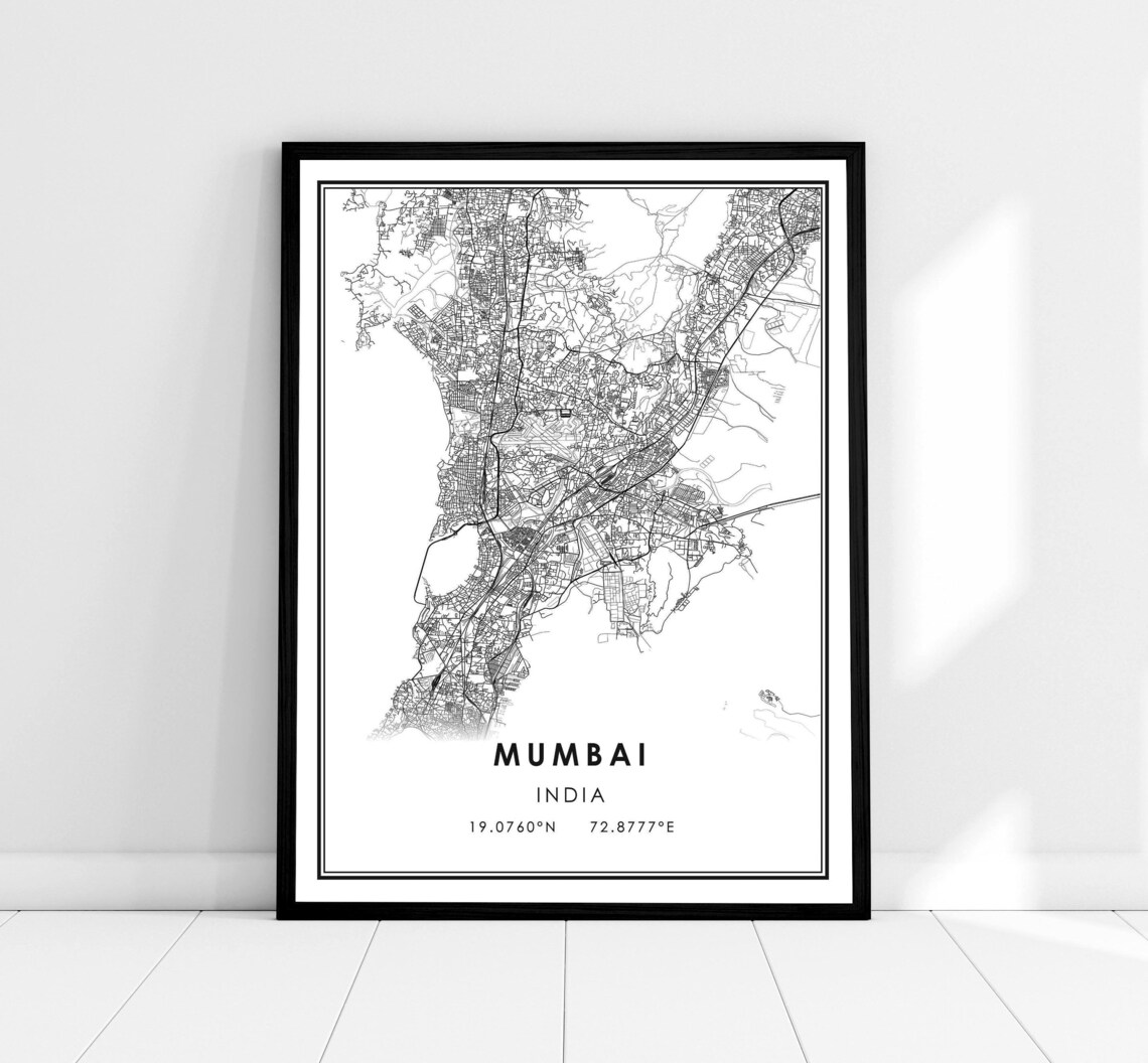 Mumbai Map Art Print, India City Travel Poster