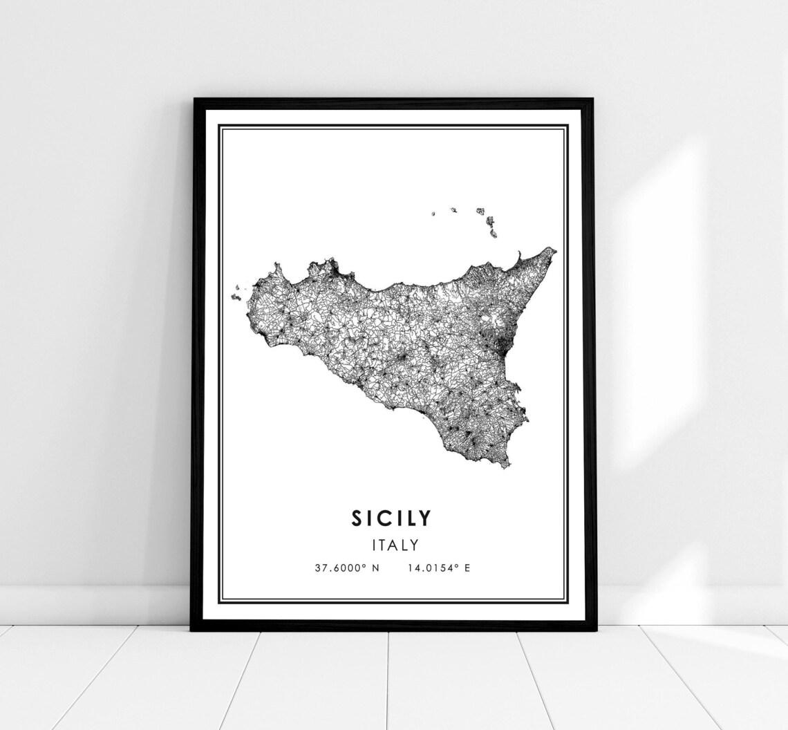 Sicily Map Travel Poster, Italy City Map