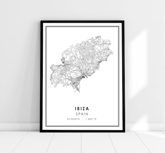 Ibiza Spain Balearic Island Line Map Travel Keepsake Wall Art