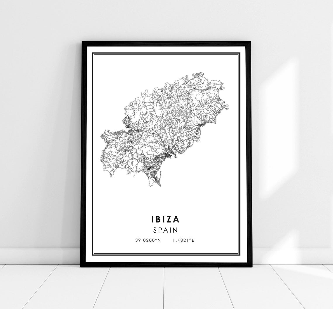 Ibiza Spain Balearic Island Line Map Travel Keepsake Wall Art
