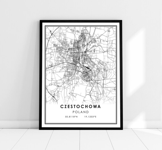 Czestochowa Poland Minimalist City Map Black White Street Line Art Poster