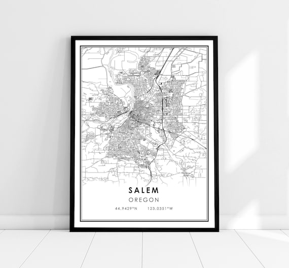 Salem Oregon City Street Map Minimalist Black Line Art Wall Poster