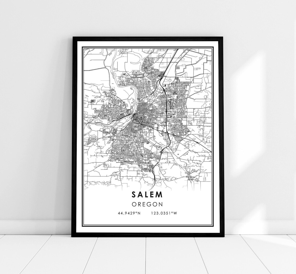 Salem Oregon City Street Map Minimalist Black Line Art Wall Poster