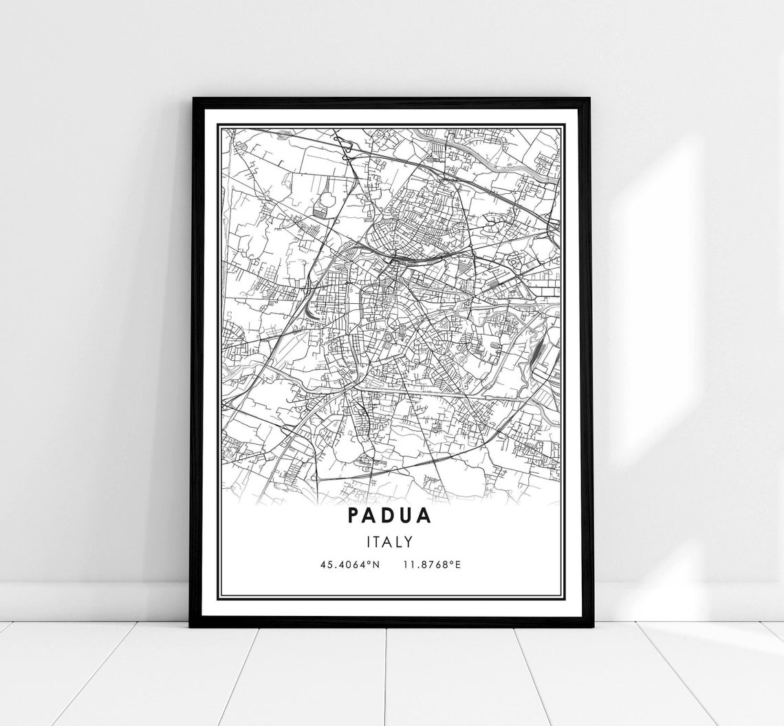 Padua Italy Black and White Minimalist Line Street Map Art Poster