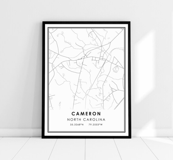 Cameron North Carolina Black and White Minimalist City Map Poster