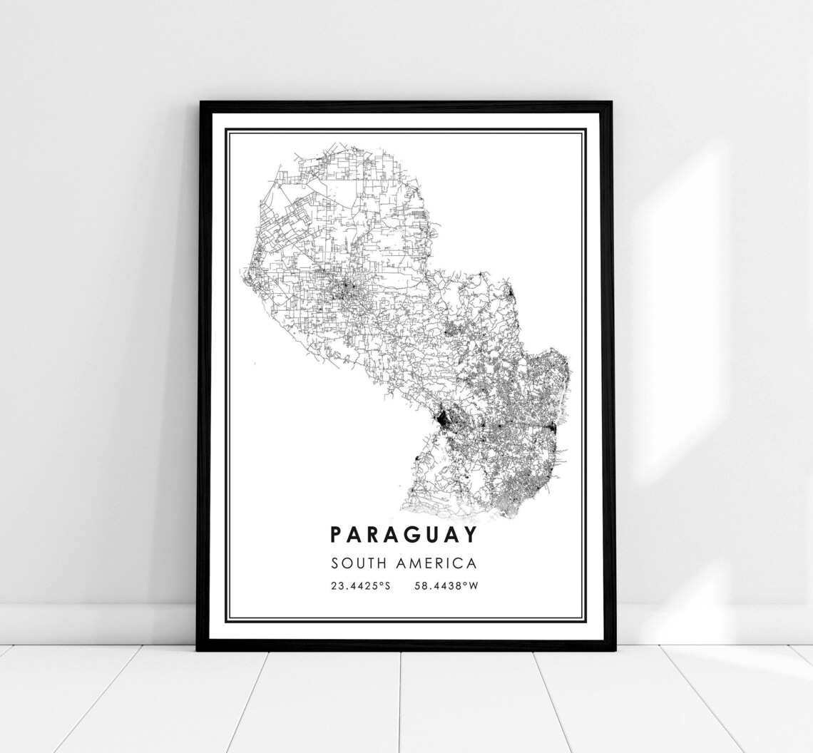 Paraguay Map Print, South America Travel Poster