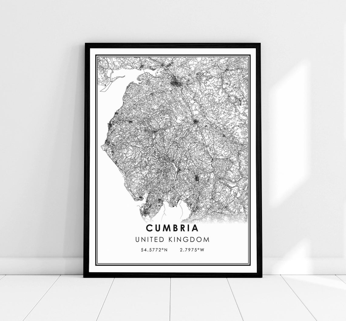 Cumbria UK Street Map Lake District Coordinates Minimalist Art Print