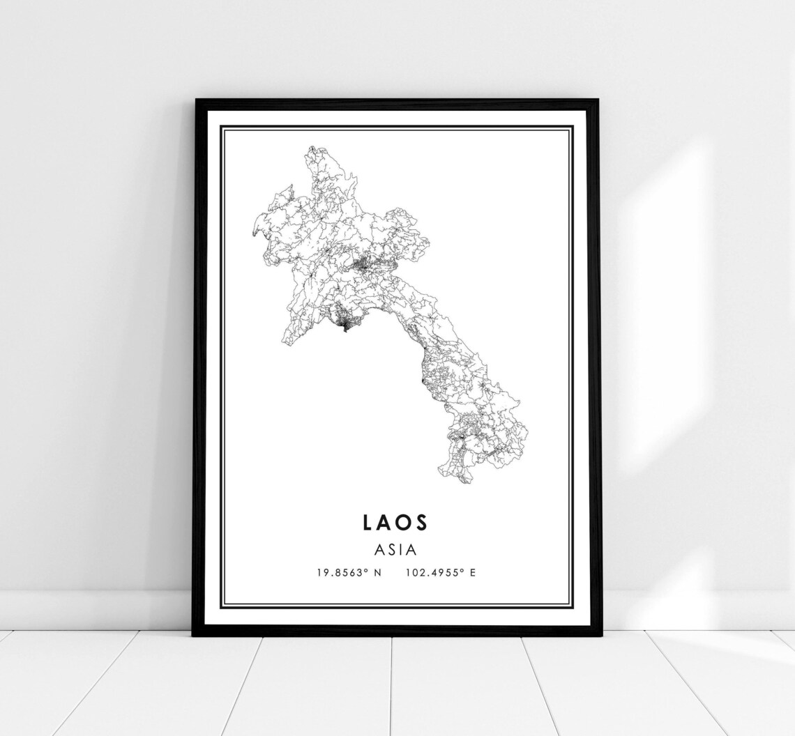 Laos Map Poster, Asia Travel Print