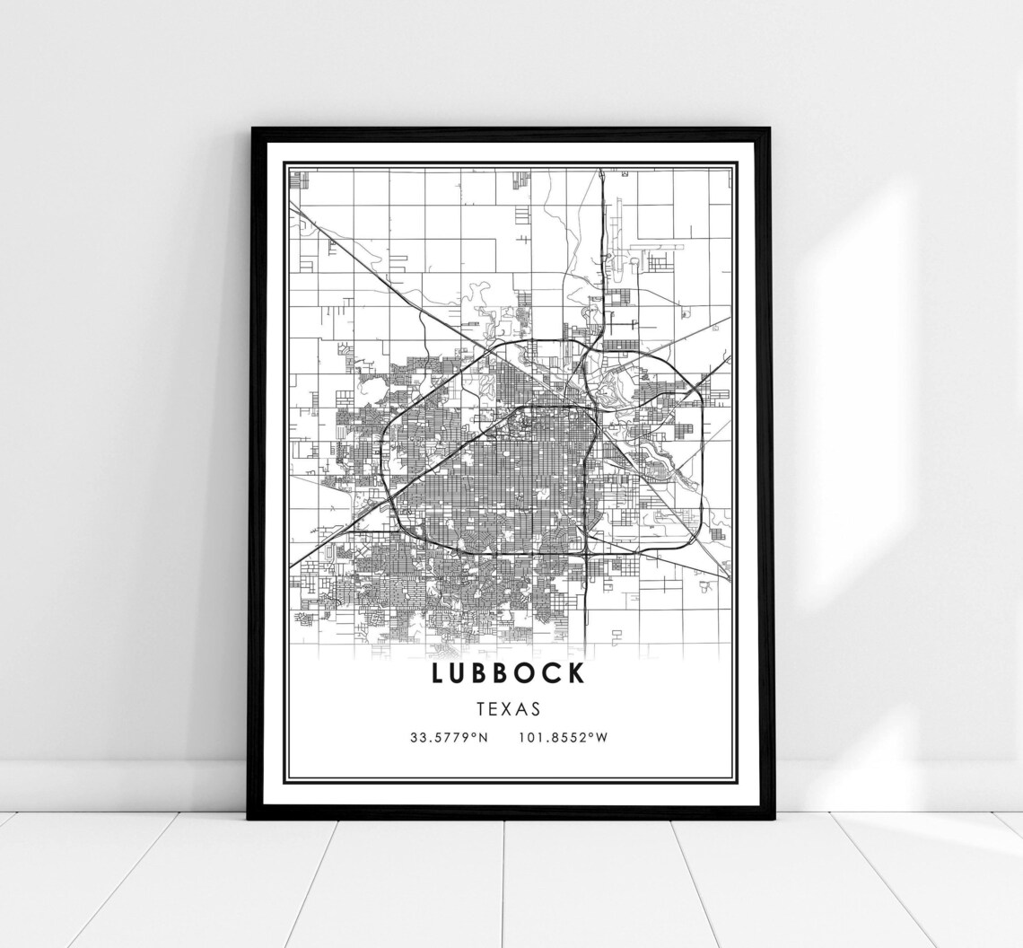 Lubbock Map Print, Texas City Travel Poster